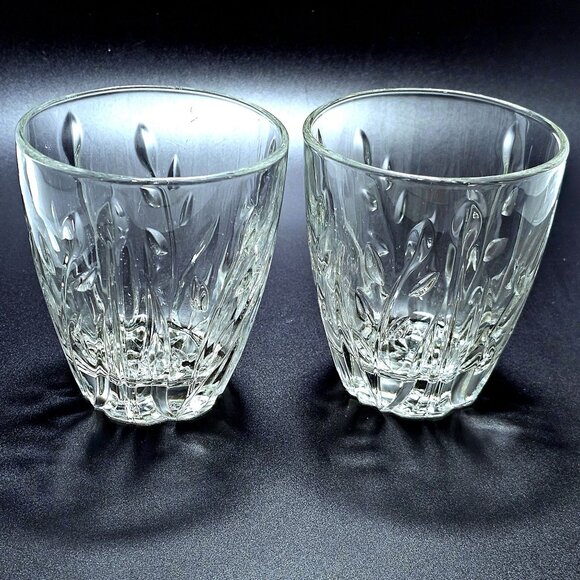 2 Cristal d'Arques Cassandra Rocks Glass 4" whiskey cut crystal plant design boh - Picture 6 of 8